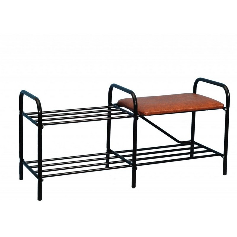 Полка для обуви 2-х полочная 80см с сиденьем (чёрный)