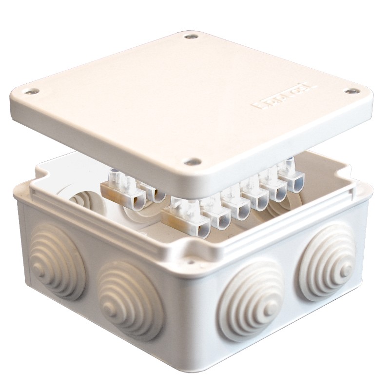 Коробка о/у 105х105х56мм квадр. 12-клемн. крышка на винтах бел. IP54 ЭПП 110043