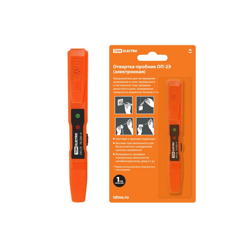 Отвертка-индикатор напряжения свет.звук. TDM ОП-2Э SQ0501-0001