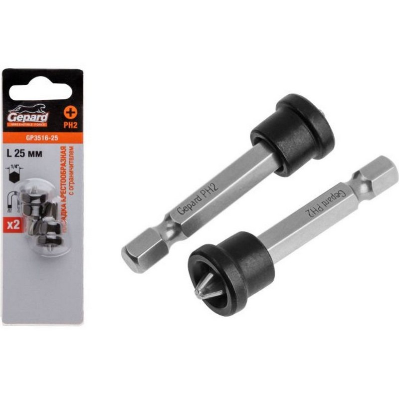 Бита с ограничителем PH2, 50мм (2шт) магнитная GEPARD GP3516-50