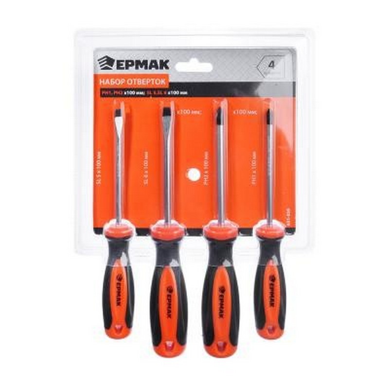 Набор отверток (4шт) (PH1,PH2x100; SL5,SL6x100) ЕРМАК 651-059