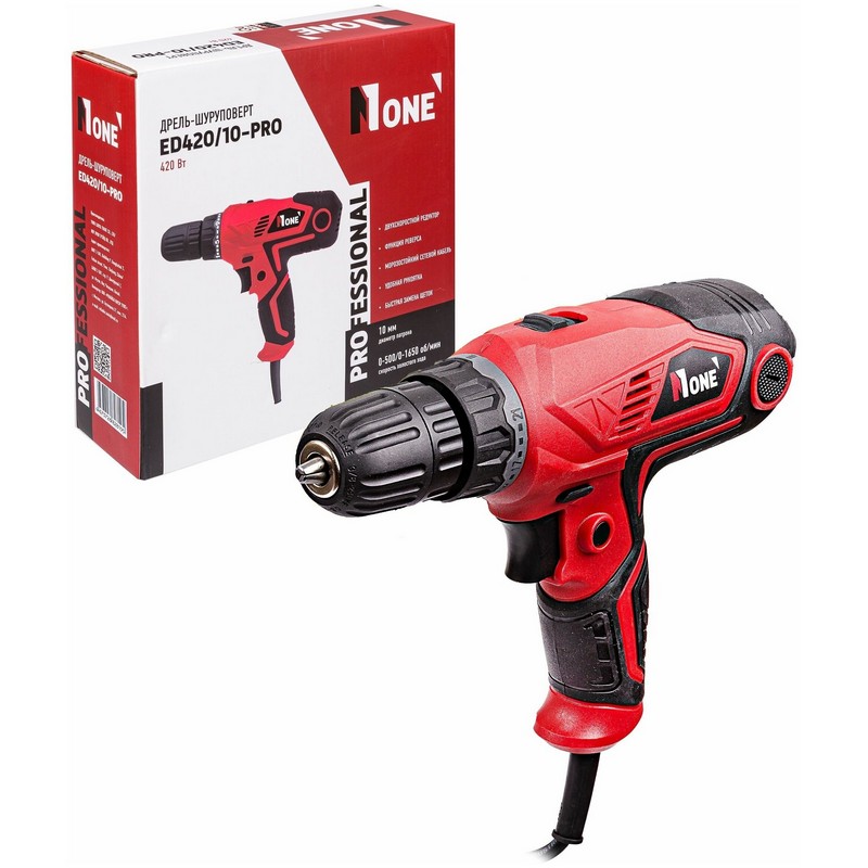 Дрель-шуруповерт сетевой NUMBER ONE ED420/10-PRO, 420вт 2-скор. реверс, 10мм, коробка