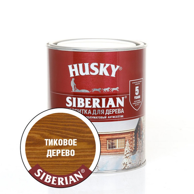 Пропитка для дерева полуматовая тиковое дерево Husky Siberian 0,9 л
