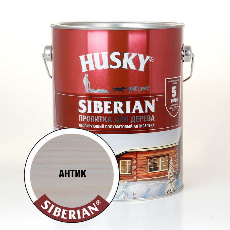 Пропитка для дерева полуматовая антик Husky Siberian 2,7 л