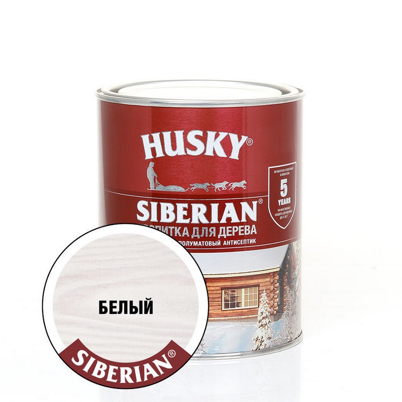 Пропитка для дерева полуматовая белая Husky Siberian 0,9 л