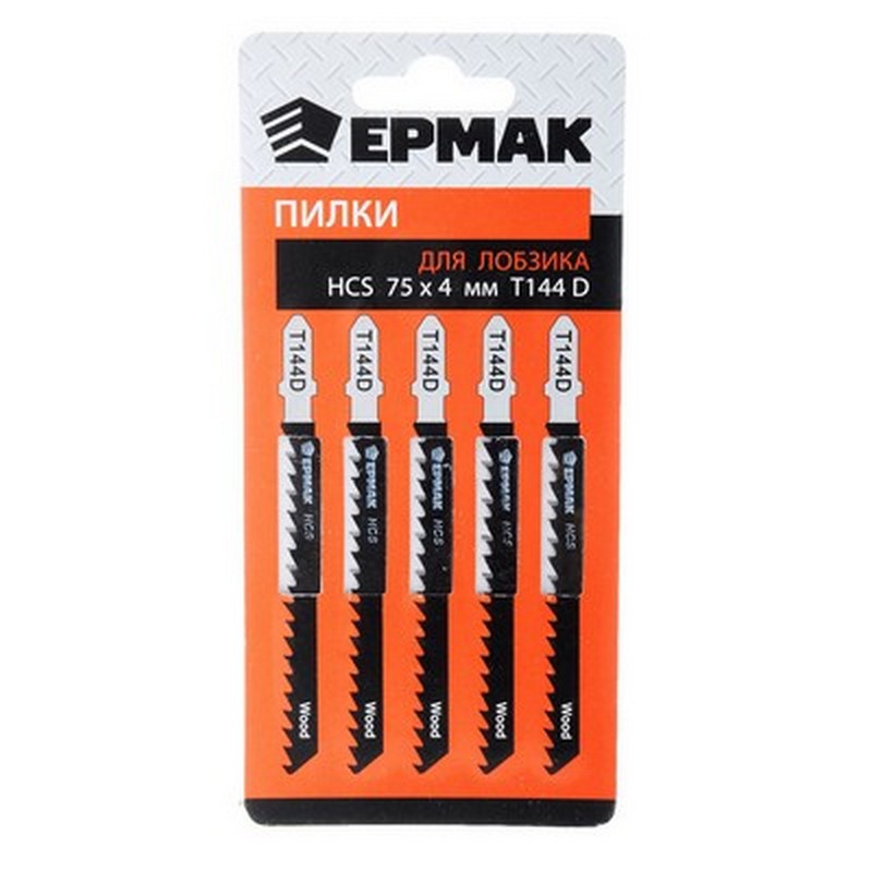 Полотно для эл.лобзика по дереву T144D (5шт) 75х4мм HCS быст.рез ЕРМАК 664-334