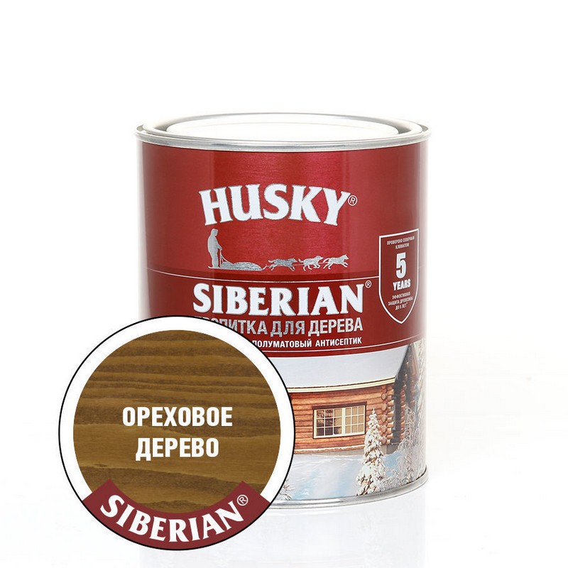 Пропитка для дерева полуматовая ореховое дерево Husky Siberian 0,9 л