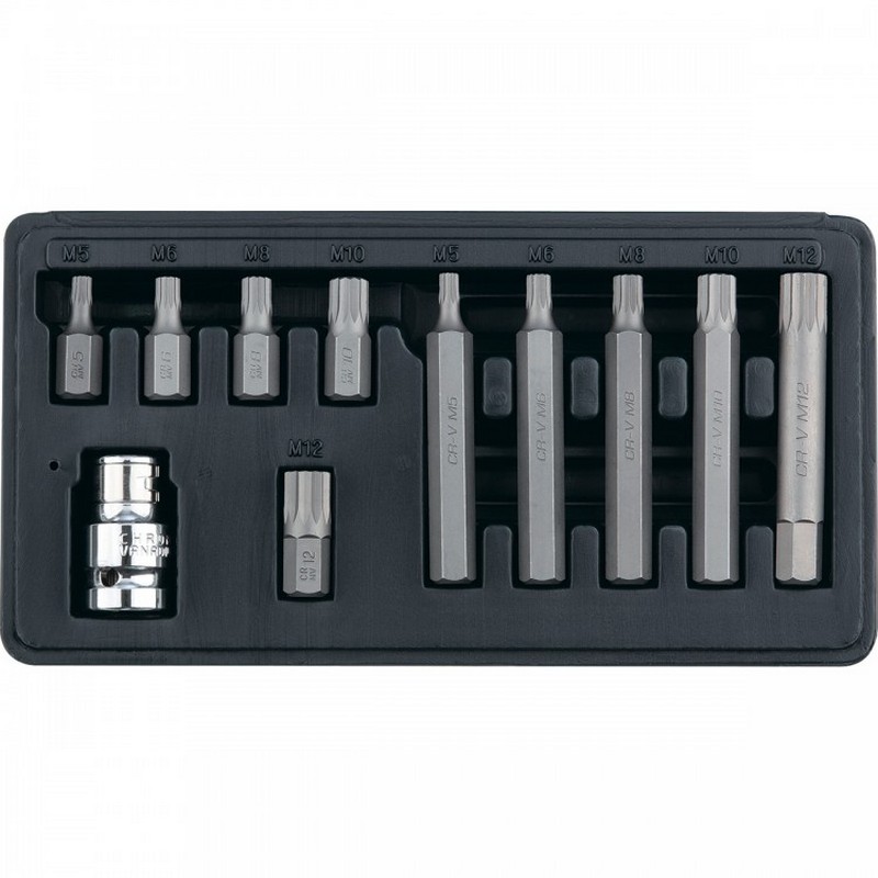 Набор бит SPLINE (11пр.) хвостовик HEX 1 1/2'' (10мм) CrV STELS 11312