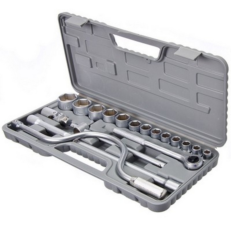 Набор инструментов 19 предм. головки шестигр. 1/2" 10-32мм. с карданным шарниром ЕРМАК 736-566