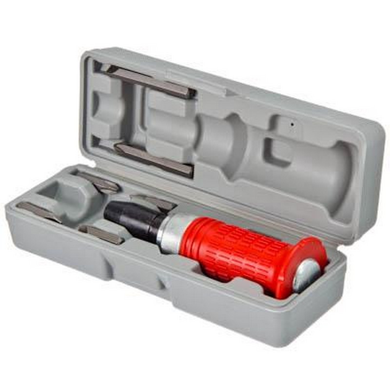 Отвертка ударная поворотная 160мм, 6 насадок, красная обрезинен.ручка, пластик.бокс