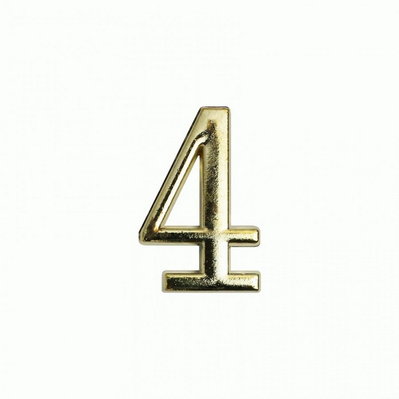 Цифра дверная металл "4" (золото) клеевая основа