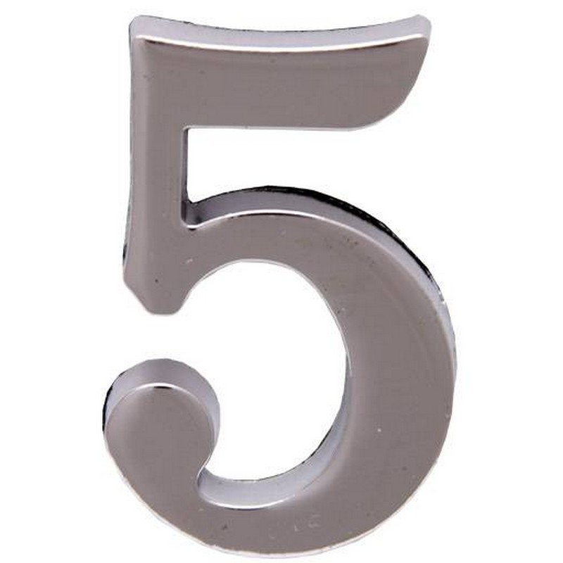 Цифра дверная металл "5" (хром) клеевая основа