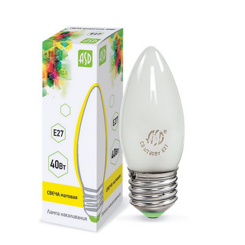 Лампа накал. свеча B35 40вт Е27 мат. ASD