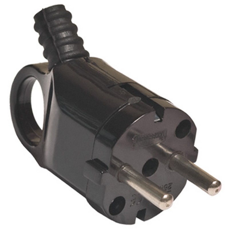 Вилка угловая с ушком с/заз. черная 16А UNIVersal A0112