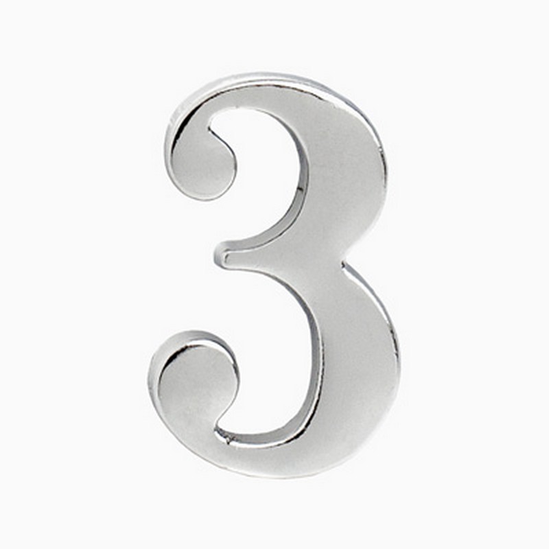 Цифра дверная металл "3" (хром) клеевая основа