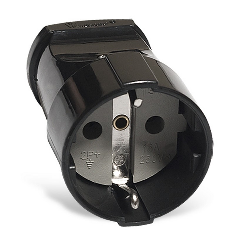 Розетка штепсель с заз. черная 16А UNIVersal А1020