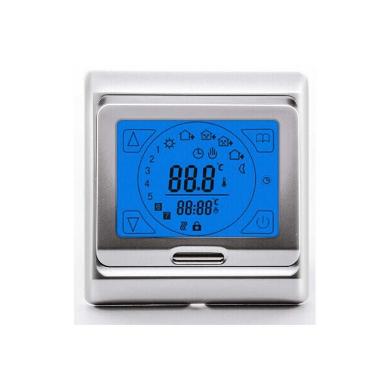 Термостат E-91 (программ. с выносным и встроенным датчиком воздуха) серебрянный