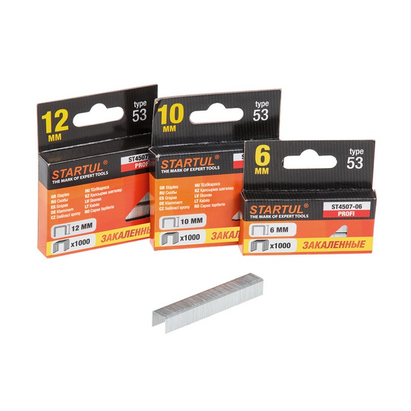 Скобы для степлера тип 53, 12мм (1000шт) закал. STARTUL Profi ST4507-12
