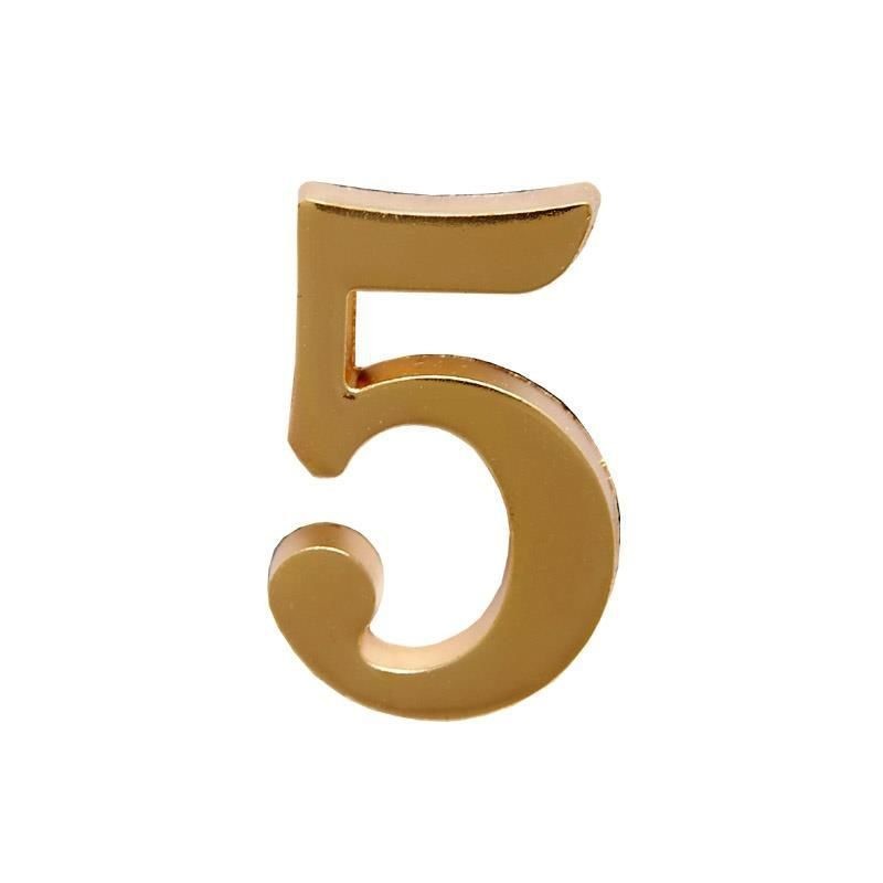 Цифра дверная металл "5" (золото) клеевая основа