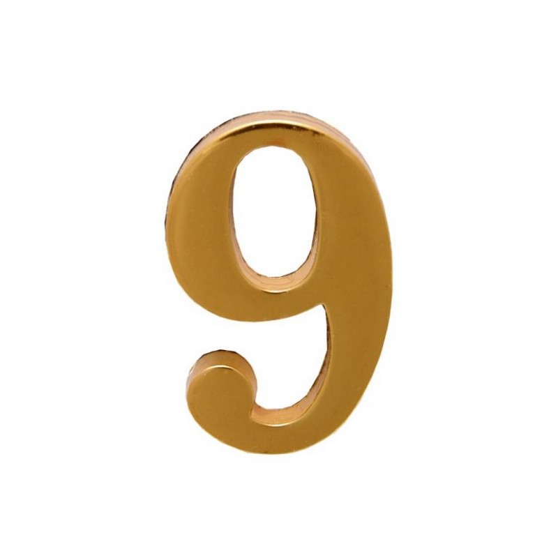 Цифра дверная металл "9" (золото) клеевая основа