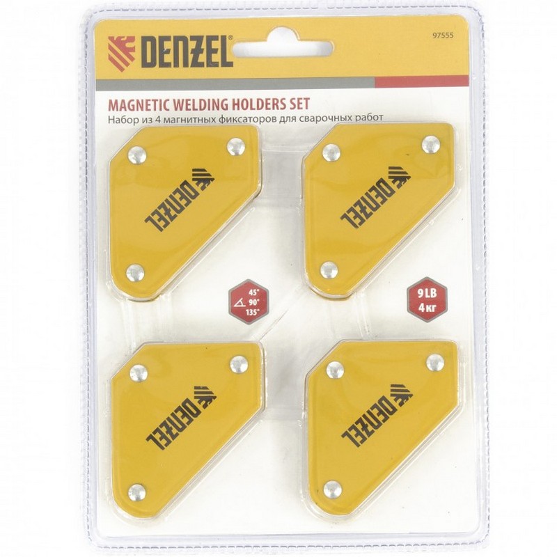 Фиксатор магнитный для сварки 4шт/набор DENZEL 97555
