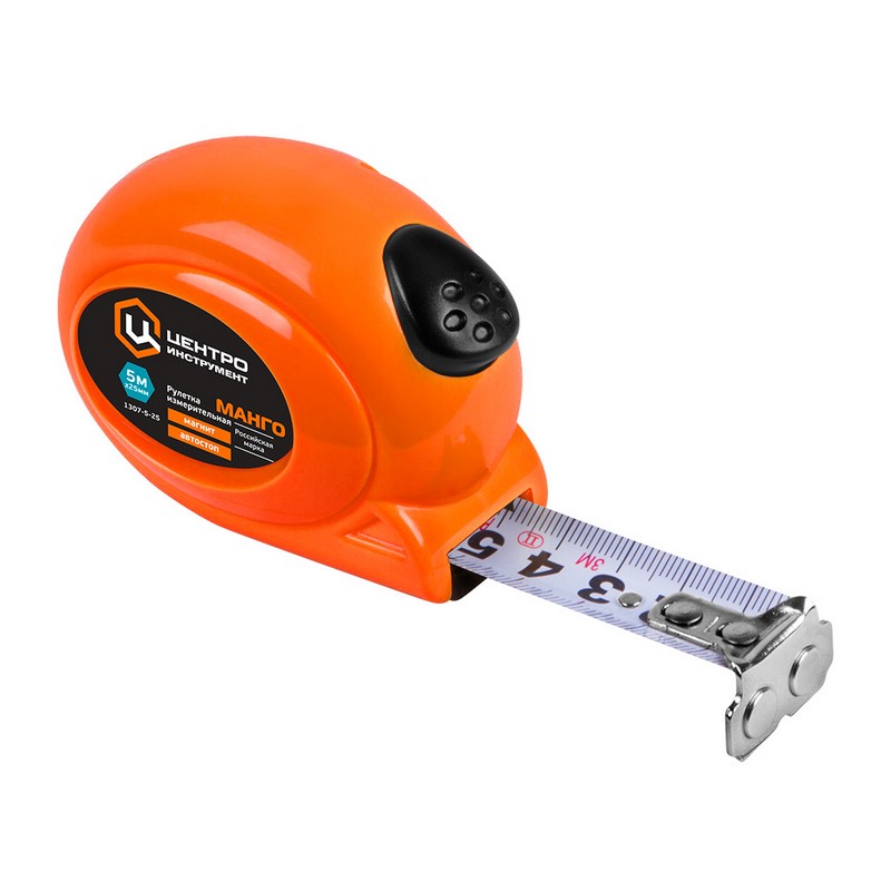 Рулетка 8м 25мм автостоп, магнитная ЦИ "МАНГО" 1307-8-25