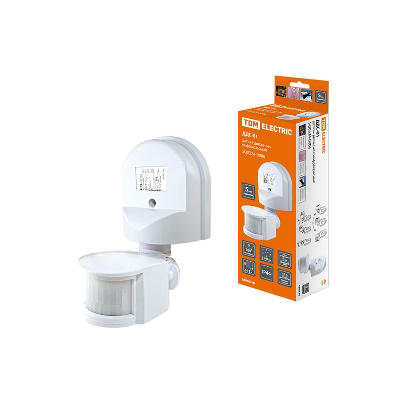 Детектор движения инфракр. настенный 1100вт 180гр 12м IP44 ДДС-01 TDM SQ0324-0006