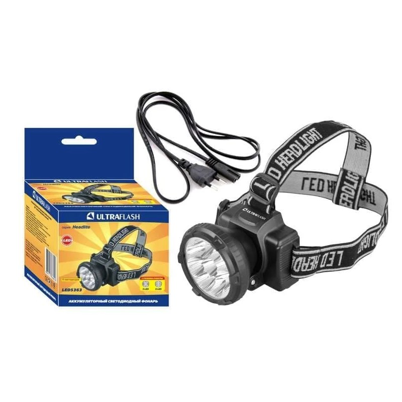 Фонарь налобный аккум. 9-LED 2-реж. LED5363 Ultraflash 11257