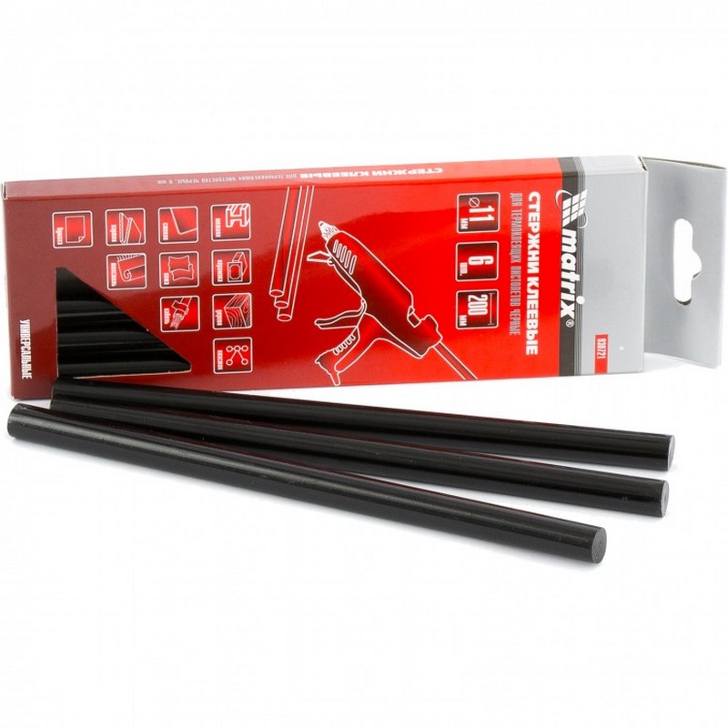 Стержни клеевые 11х200мм (6шт) черные MATRIX 930721