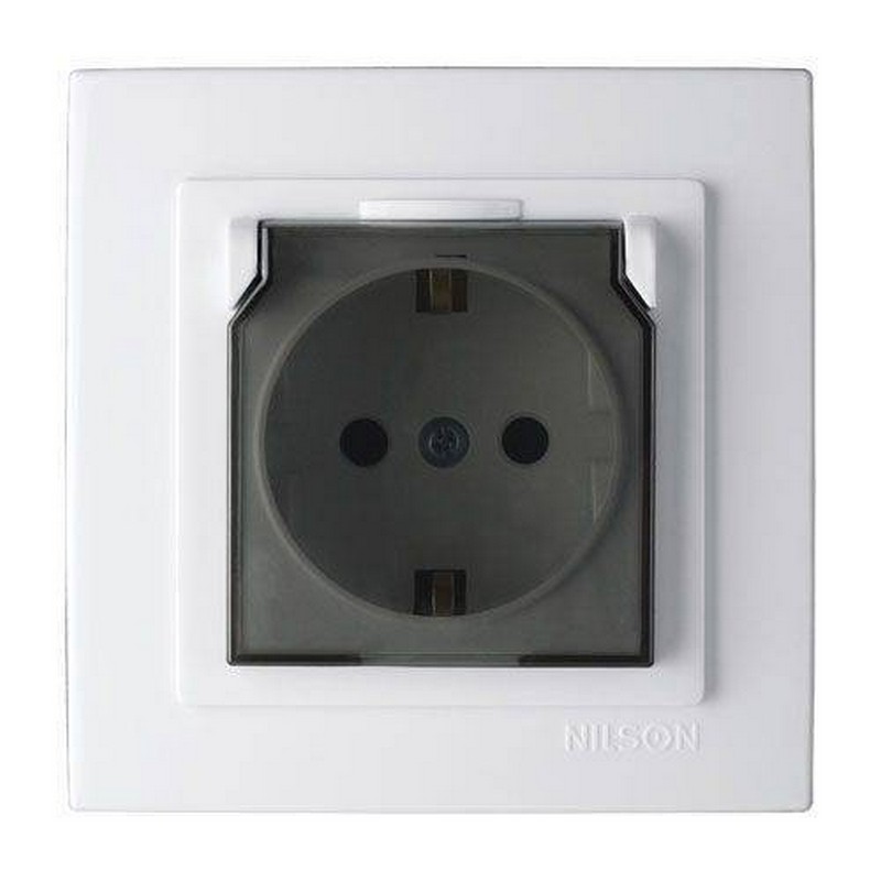 Розетка с/у 1-мест. с заз. с крышкой белая NILSON TOURAN EKO Naturel 