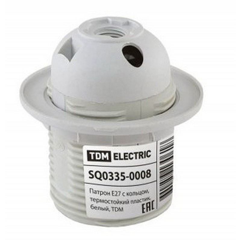 Патрон Е27 с прижимным кольцом, пластик. белый