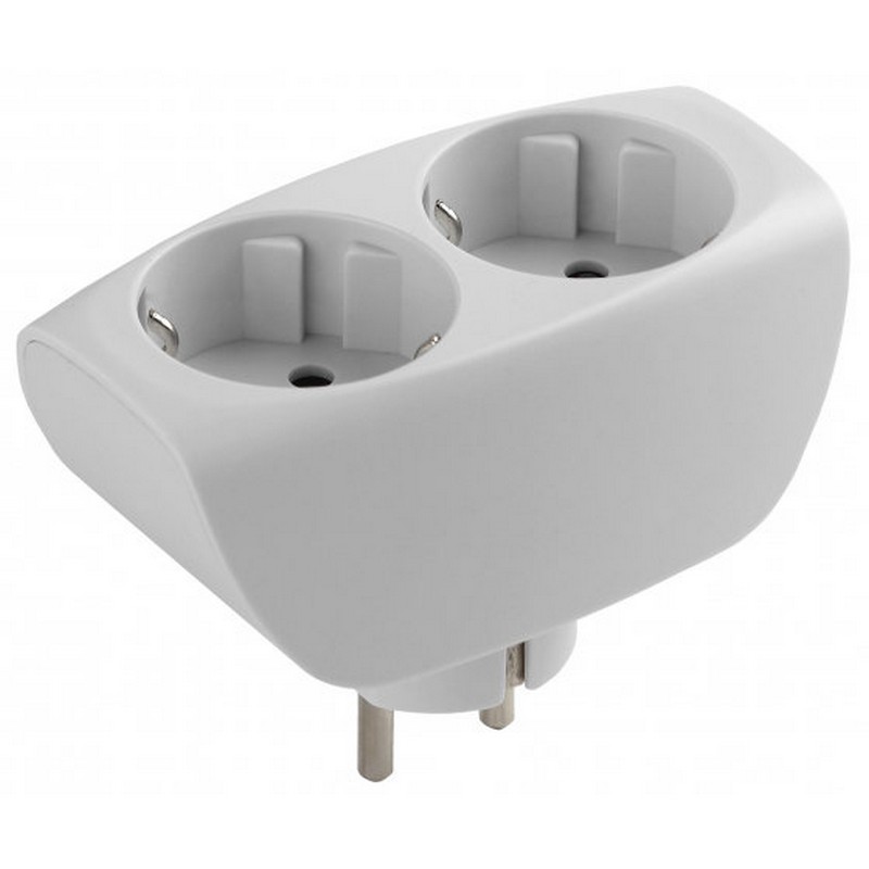 Разветвитель 2-мест. с заз. со штор. белый ЭРА SP-2e-W