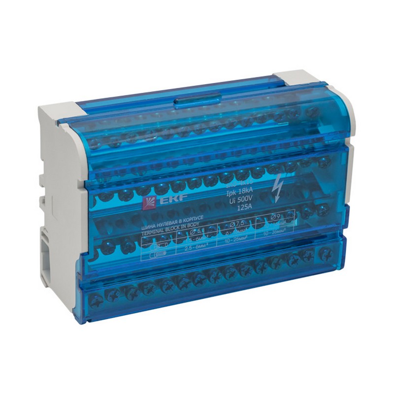 Шина нулевая на DIN рейку, в корпусе 4х15 125А EKF sn0-4x15