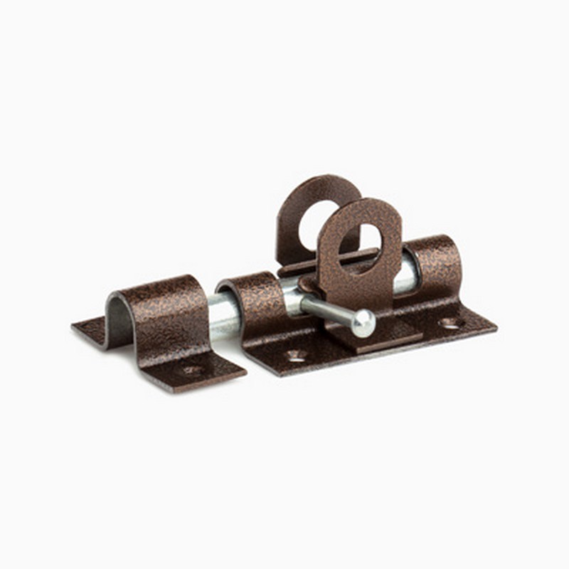 Засов накладной круглый с проушинами (медь) L-135мм