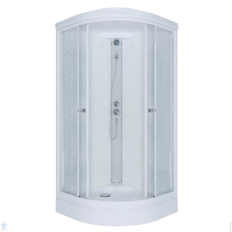 Душевой уголок 100*100 полукруглый "РИФ А"(эко) низ.подд,Грейс,Белый 