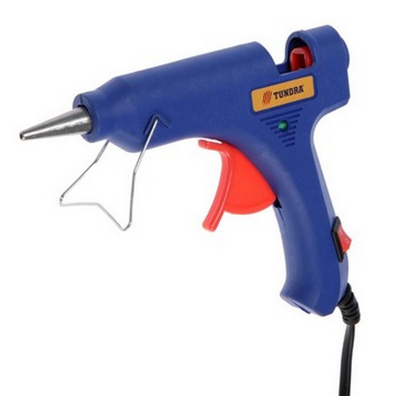 Клеевой пистолет TUNDRA, 20 Вт, 220 В, шнур 1.2 м, выключатель, индикатор, антикапля, 7 мм